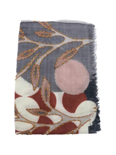 Altea Embroidered Floral-print Scarf In Gray