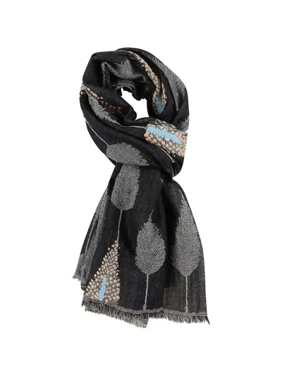 Altea Embroidered Leaf-print Scarf In Black