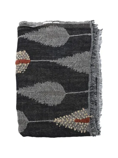 Altea Feather-pattern Frayed Scarf In Black
