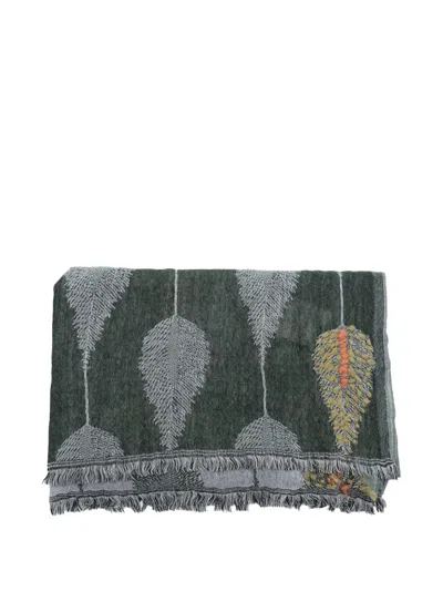 Altea Feather-pattern Frayed Scarf In Multi