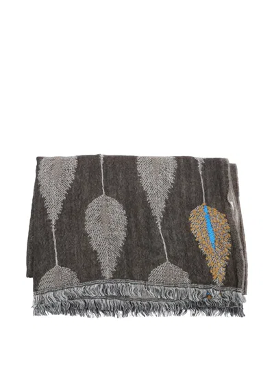 Altea Feather-pattern Fringed Scarf In Gray