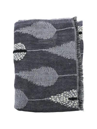 Altea Feather-print Frayed Scarf In Gray