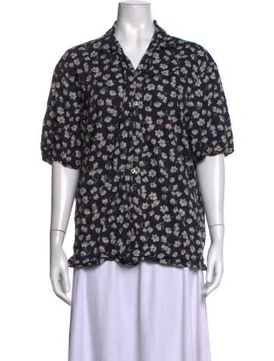 Pre-owned Altea Floral Print V-neck Blouse In Black