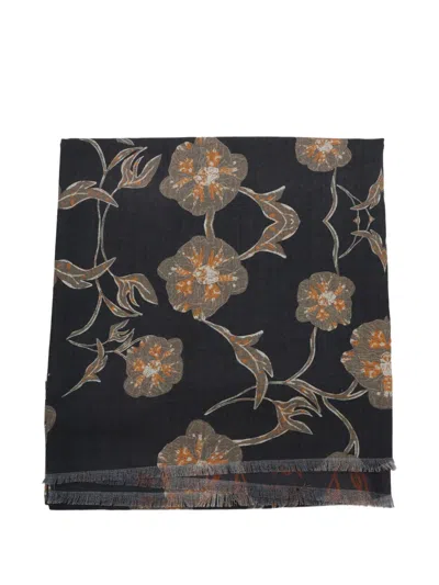 Altea Floral-jacquard Fringed Scarf In Black