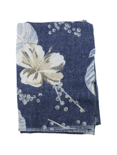 Altea Floral-print Wool Scarf In Blue