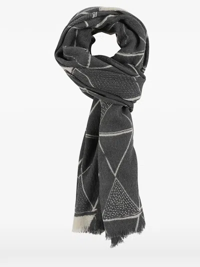 Altea Geometric-pattern Embroidered Scarf In Gray
