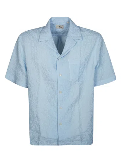 Altea Hadley Seersucker Cotton Shirt In Blue