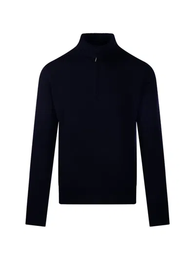 Altea Half-zip Knitted Sweater In Blue