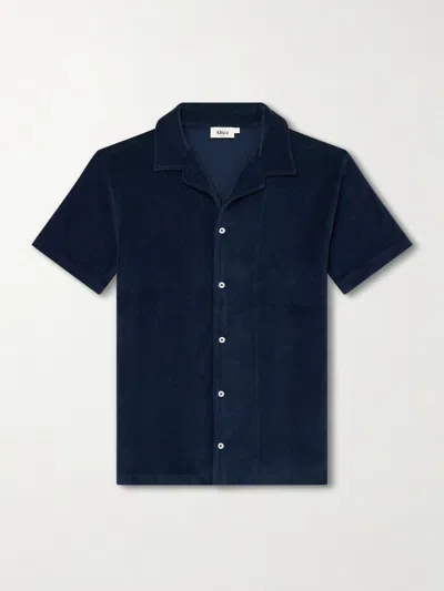 Altea Harvey Camp-collar Cotton-terry Shirt In Blue