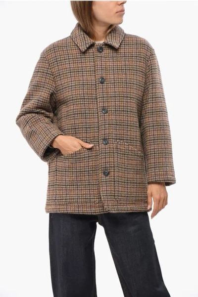Altea Houndstooth Motif Virgin Wool Coat In Brown