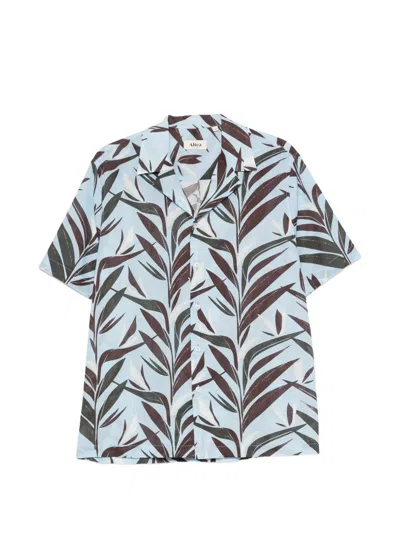 Altea Leaf-print Short-sleeve Shirt In Blue