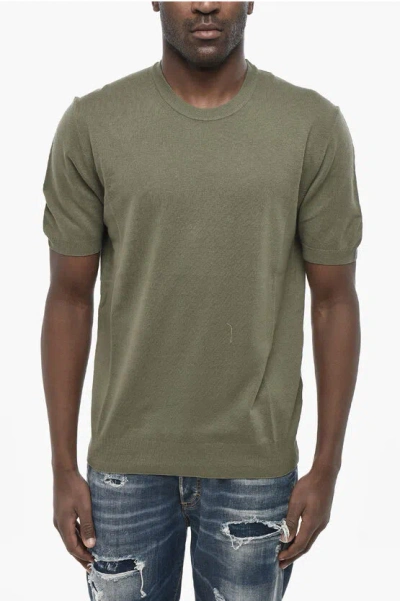 Altea Linen And Cotton Crewneck T-shirt In Green