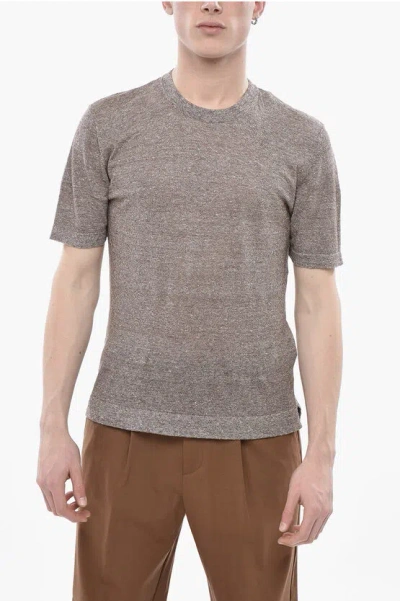 Altea Linen And Cotton Crewneck T-shirt In Neutral