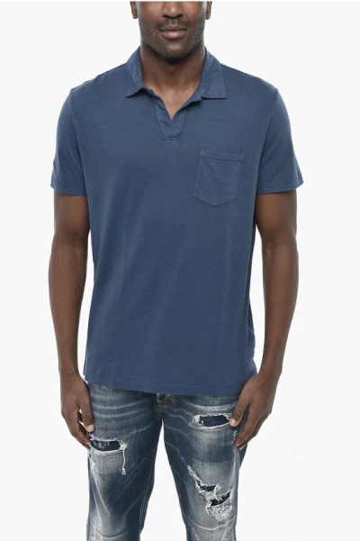 Altea Linen-and-cotton Polo Dennis With Pocket In Blue