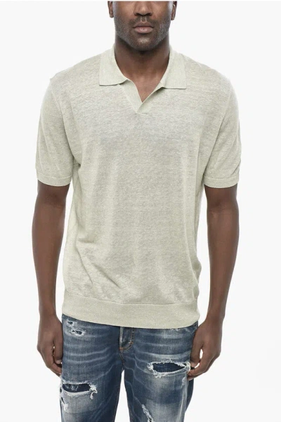 Altea Linen-blend Open-collar Polo In Neutral