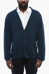 Altea Linen-blended Cardigan With Lapel In Blue