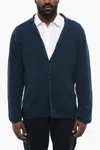Altea Linen-blended Cardigan With Lapel In Blue