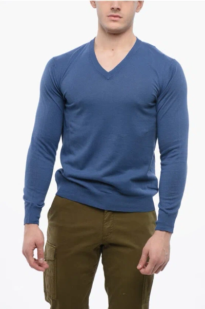 Altea Linen-blended V Neckline Sweater In Blue