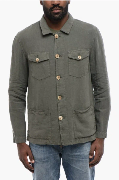 Altea Linen Derby Overshirt In Gray