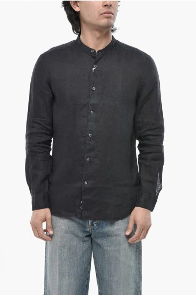 Altea Linen Shirt Clark With Korean Collar In Gray