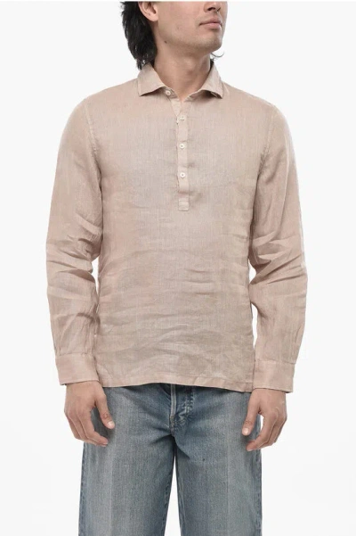 Altea Linen Shirt Tyler With French Collar In Brown