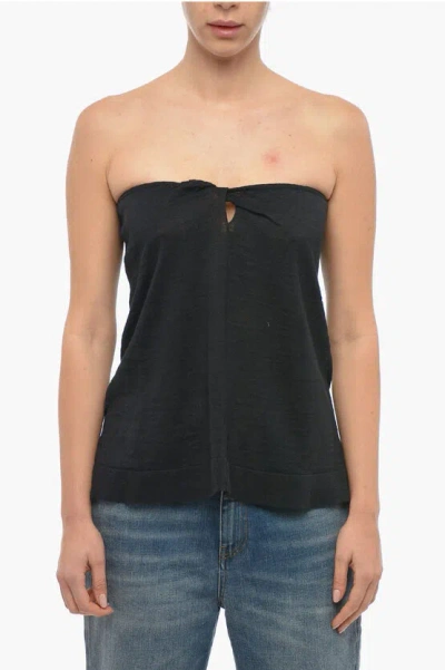 Altea Linen Strapless Top With Cut-out Detailing In Black