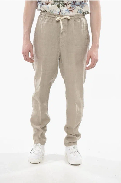 Altea Linen Trousers Martin With Elastic Waist In Neutral