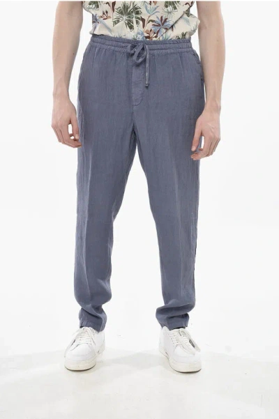 Altea Linen Trousers Mattia With Elastic Waist In Blue