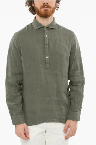 Altea Linen Tyler Shirt With Polo Neck In Green