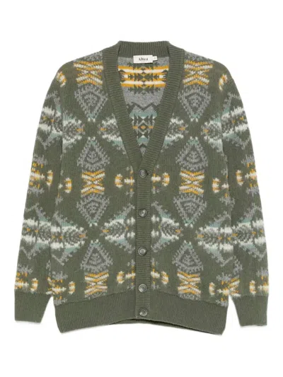 Altea Long Sleeve Jacquard Cardigan In Green