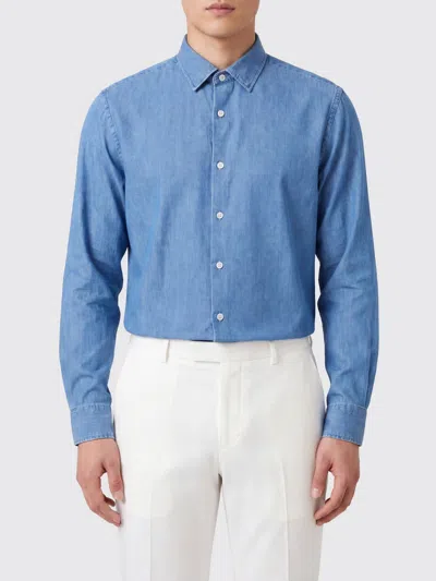 Altea Long-sleeved Cotton Shirt With French Collar In Blue