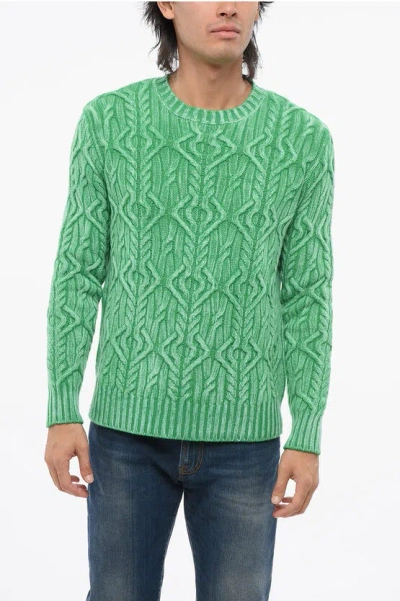 Altea Maglia Girocollo In Lana Vergine Cable Knit In Green