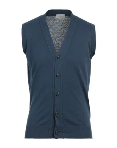 Altea Solid Color Flax And Cotton Vest In Blue