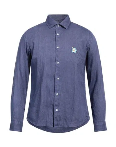 Altea Man Shirt Navy Blue Size Xxl Linen