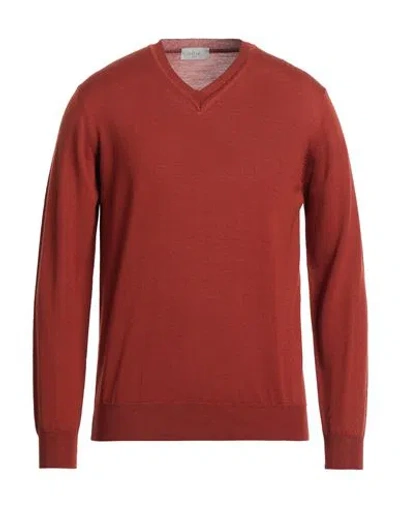 Altea Man Sweater Rust Size L Virgin Wool In Red