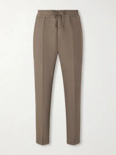 Altea Mattia Straight-leg Linen Drawstring Trousers In Brown