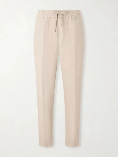 Altea Mattia Straight-leg Linen Drawstring Trousers In Neutral