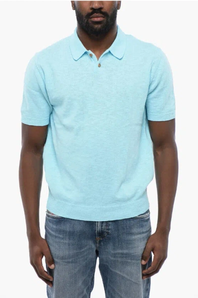 Altea Melange Cotton Knit Polo In Blue