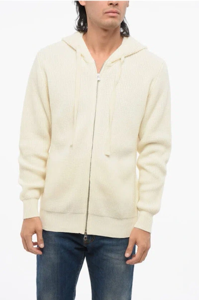 Altea Merino Wool Full Zip Sweater With Hood In Neutral