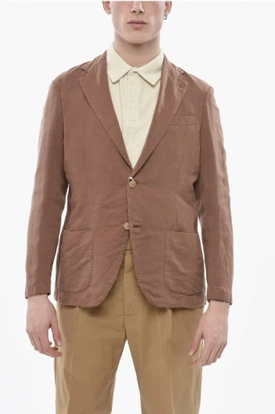 Altea Mixed-linen Blazer Tito With 2 Patch Pockets In Brown