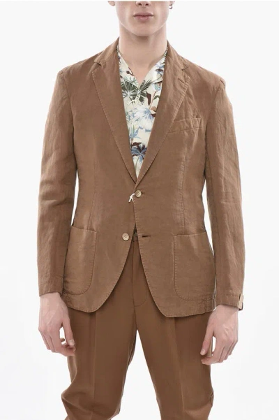 Altea Mixed-linen Blazer Tito With 2 Patch Pockets In Brown