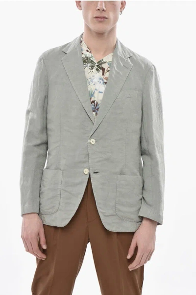 Altea Mixed-linen Blazer Tito With 2 Patch Pockets In Gray