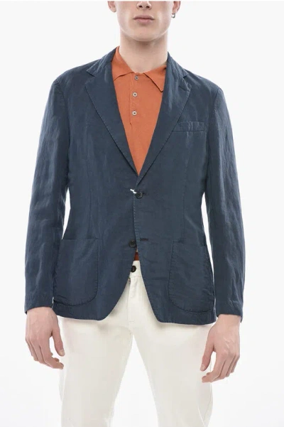 Altea Mixed-linen Jacket Tito With Classic Notch Lapel In Blue