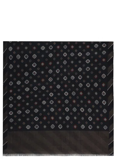 Altea Navy Blue Wool Geometric Scarf In Black