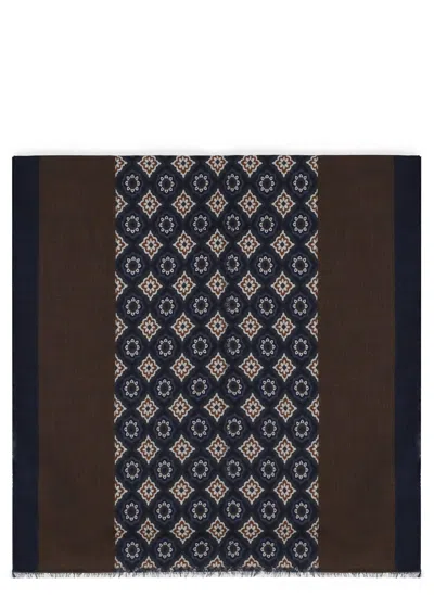 Altea Navy Blue Wool Geometric Scarf In Black