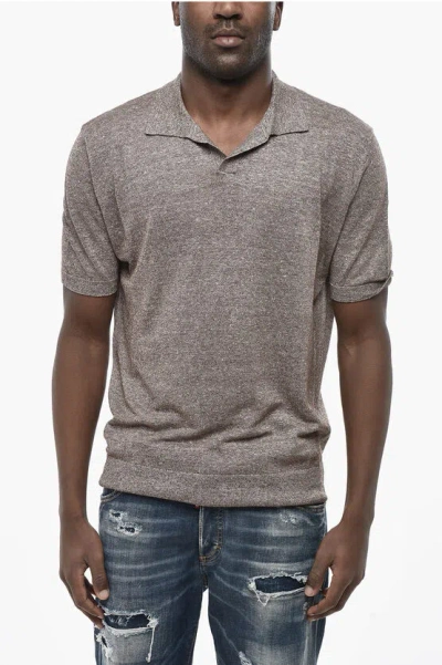 Altea Open-collar Cotton And Linen Polo In Gray