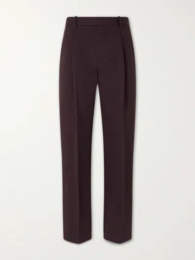 Altea Orval Straight-leg Cotton And Linen-blend Gabardine Trousers In Brown