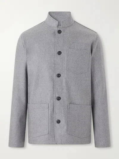 Altea Pablo Wool-blend Flannel Blouson Jacket In Blue