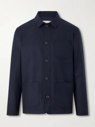 Altea Pablo Wool-blend Flannel Overshirt In Blue