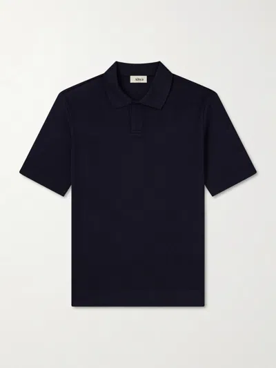 Altea Pierre Honeycomb-knit Cotton-piqué Polo Shirt In Blue